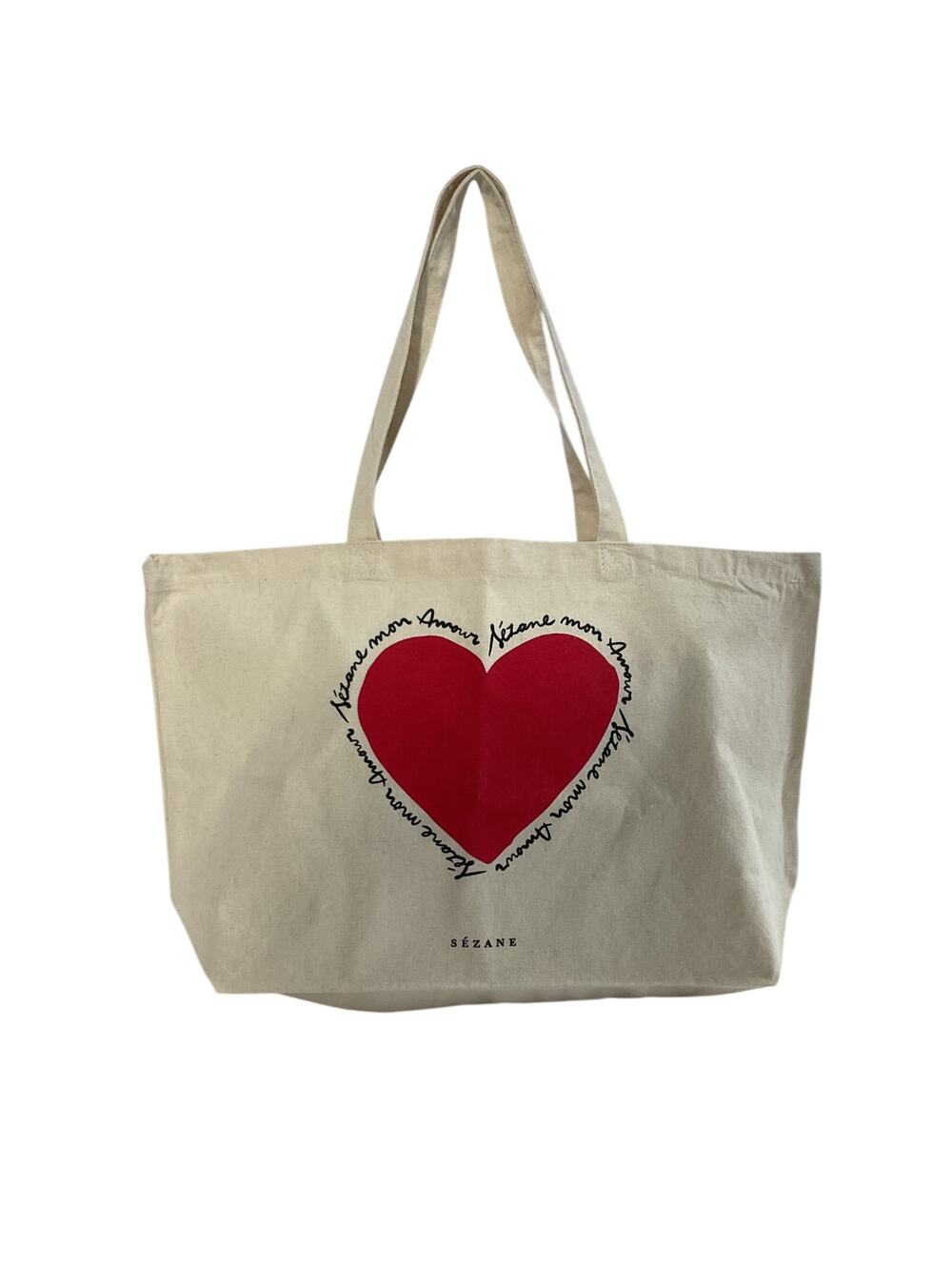 Sezane Graphic Ecru Red Mon Amour Tote Bag - Picture 1 of 5